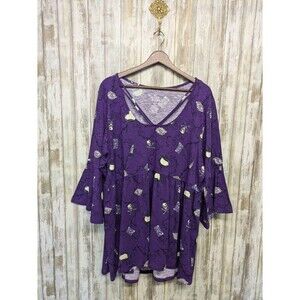 Torrid Disney Hocus Pocus Shirt Babydoll Bell Sleeve Purple Witchy 3X New